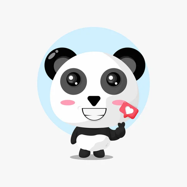Lindo Panda Con Ilustración Dibujos Animados Mano Signo Amor — Vector de stock