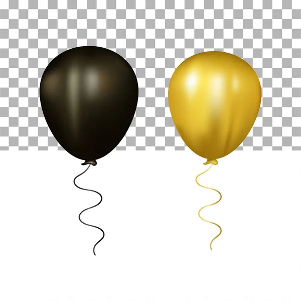 Globos Realistas Negros Dorados Sobre Fondo Transparente — Vector de stock