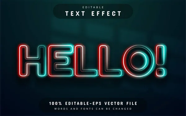 Hello Text Effect Neon Style — стоковый вектор