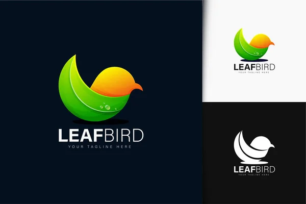 Diseño Del Logo Del Pájaro Hoja Con Gradiente — Vector de stock
