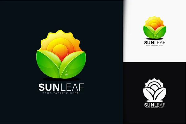 Diseño Del Logotipo Hoja Sol Con Gradiente — Vector de stock