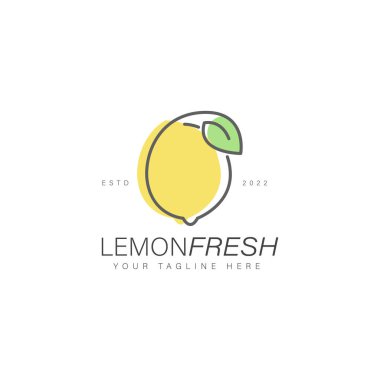 Meyveli limon taze çizgi sanat logosu tasarım ikonu