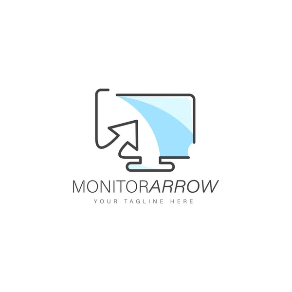 Monitor Flecha Logo Diseño Estilo Lineal — Vector de stock