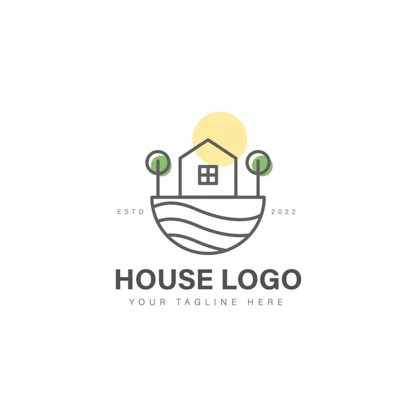 Casa Árbol Línea Logo Diseño Icono Ilustración — Vector de stock