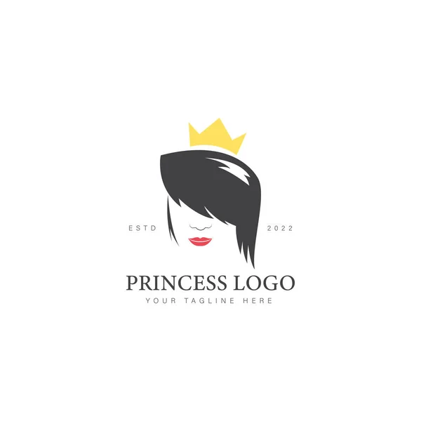Femme Visage Avec Couronne Logo Icône Design Illustration — Image vectorielle