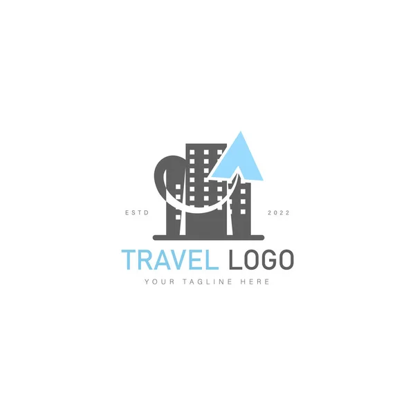 Viaggio Con Edifici Urbani Logo Design Icona Illustrazione — Vettoriale Stock