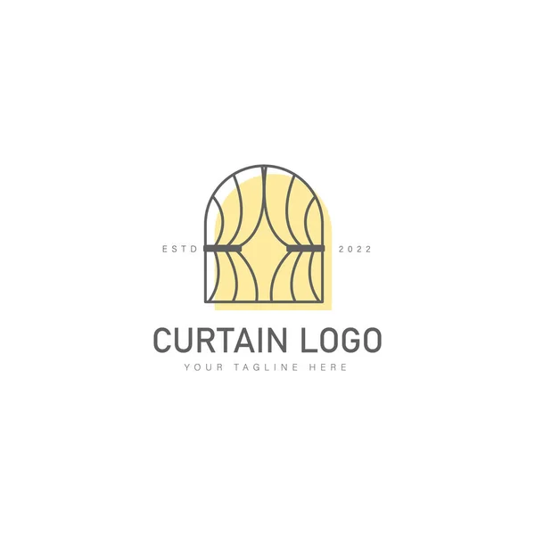 Cortina Con Ventana Línea Logotipo Icono Diseño Ilustración — Archivo Imágenes Vectoriales