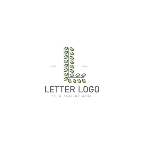 Lettera Con Linea Foglie Logo Disegno Icona Illustrazione — Vettoriale Stock