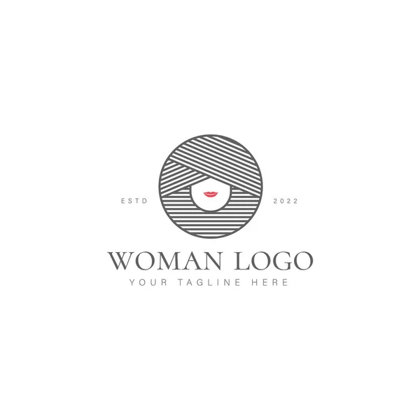 Femme Avec Cercle Ligne Logo Icône Design Illustration — Image vectorielle