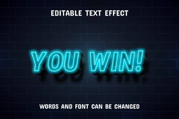 Você Ganha Texto Efeito Texto Neon Editável —  Vetores de Stock