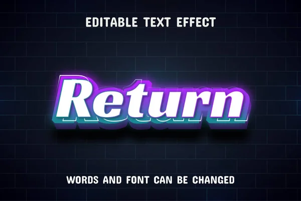 Return Text Editable Neon Text Effect — Stock Vector