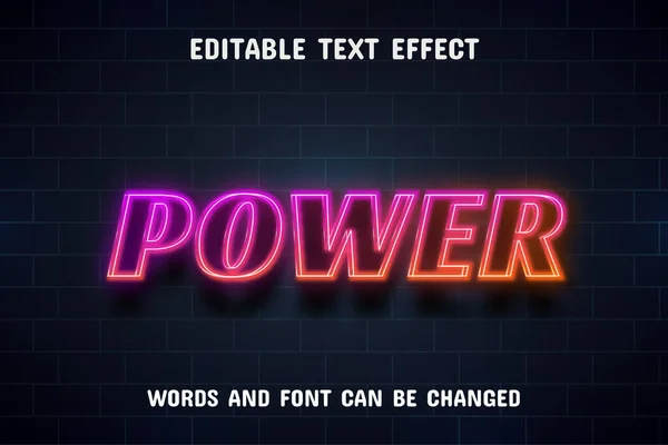 Power Text Editable Neon Text Effect — Stock Vector