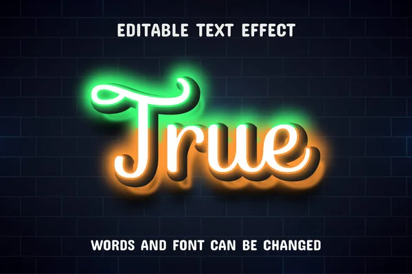 Echter Text Neon Text Effekt Editierbar — Stockvektor