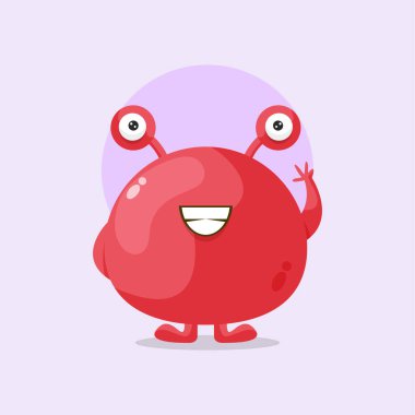 Sevimli kırmızı canavar çizgi film çizimi