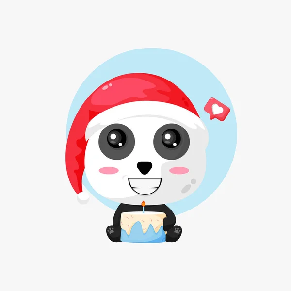 Panda Bonito Com Bolo Inverno Desenho Animado Ilustração — Vetor de Stock