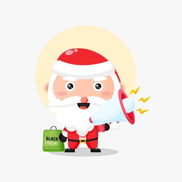 Bonito Santa Claus Com Megafone Preto Sexta Feira Desconto — Vetor de Stock