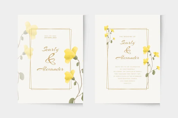 Moderne Hochzeitseinladungsvorlage Mit Gelbem Floralen Aquarell Ornament — Stockvektor
