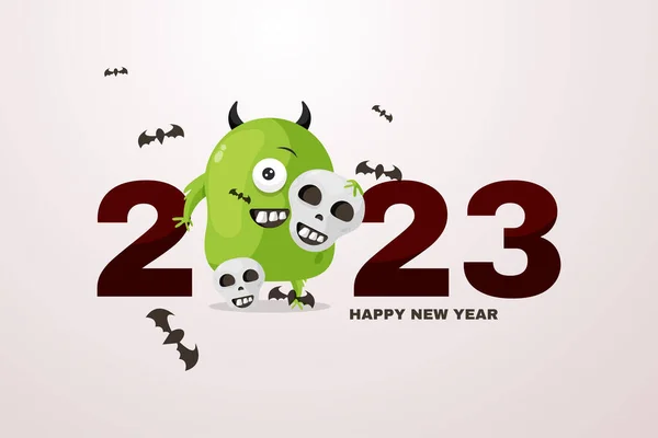 Gelukkig Nieuwjaar 2023 Met Monster Halloween Achtergrond Illustratie — Stockvector