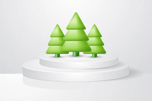 Árbol Navidad Con Podio Blanco Fondo Presentación Del Producto Simulacro — Vector de stock