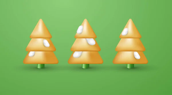 Árbol Navidad Oro Con Nieve Aislada Sobre Fondo Verde — Vector de stock