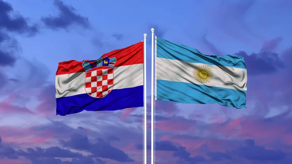Argentina Croácia Duas Bandeiras Mastins Céu Azul — Fotografia de Stock