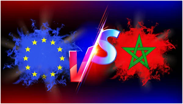 Marokkó Kontra Európai Unió Folyamatban Lévő Kereskedelmi Háborús Konfliktus Zászló — Stock Fotó