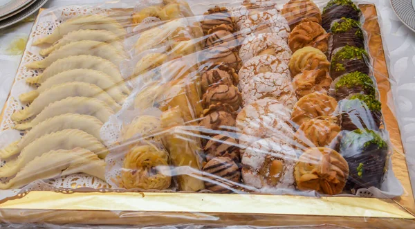 Galletas Pasteles Marroquíes Sumergidos Miel Para Venta Medina Fez Marruecos — Foto de Stock