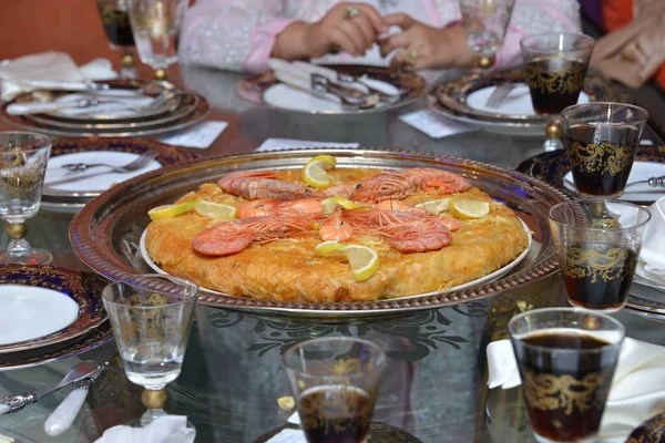 Бастила Пастилья Традиционное Марокканское Блюдо Курица Бастила Пирог Курицей Яйцами — стоковое фото