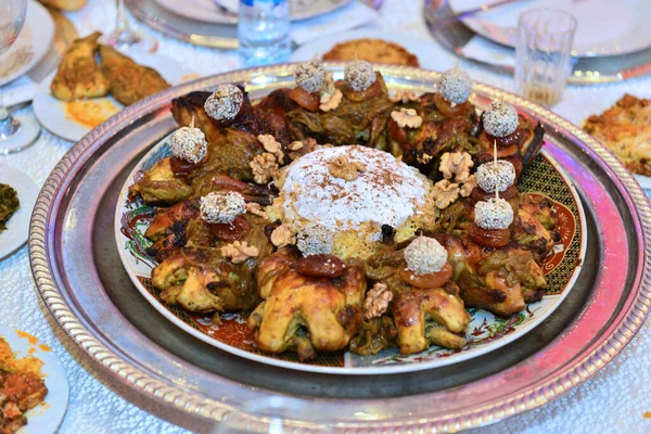 Moroccan Dish Chicken One Most Famous Foods Morocco Presented Weddings — Stock Photo, Image