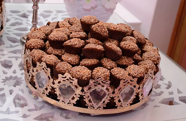 Східний Чайний Лоток Печиво Символізують Марокканську Гостинність Ісламську Кухню Прикрасами — стокове фото