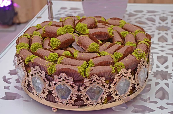 Bandeja Oriental Galletas Que Simbolizan Hospitalidad Marroquí Comida Islámica Vacaciones — Foto de Stock