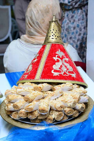 Традиционные Марокканские Сладости Предлагаются Свадьбе Аль Фитр Печенье Печенье — стоковое фото