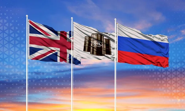Flags United Kingdom Russia Flag White Middle Symbol Oil Concept — Stock Photo, Image