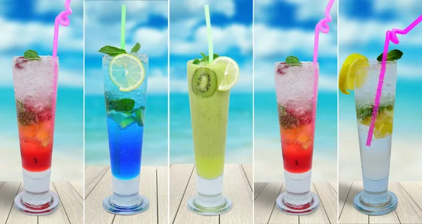 Foto Kolase Dari Berbagai Koktail Mojito Cocktail Dengan Latar Belakang — Stok Foto