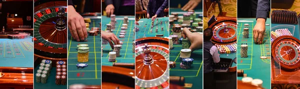 Collage Casino Imagery Poker People Cheerin — Stock Photo, Image