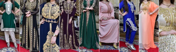 Foto Collage Van Traditionele Marokkaanse Caftan Traditionele Jurk Marokko — Stockfoto