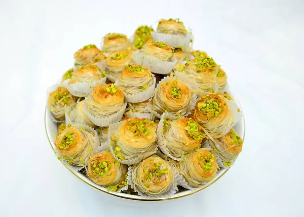 Fresh Delicious Moroccan Sweets Baked White Background Moroccan Food — Fotografie, imagine de stoc