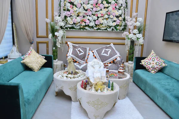 Tyafer Marocain Récipients Cadeaux Traditionnels Pour Cérémonie Mariage Décorés Broderies — Photo