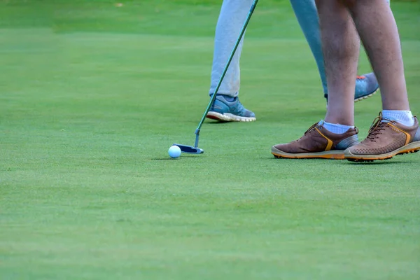 Picture Shows Golf Player While Hitting Ball — Fotografia de Stock