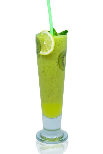 Чашка Соком Киви Освежающий Летний Напиток Кусочком Лимона Мятой Гарнира — стоковое фото