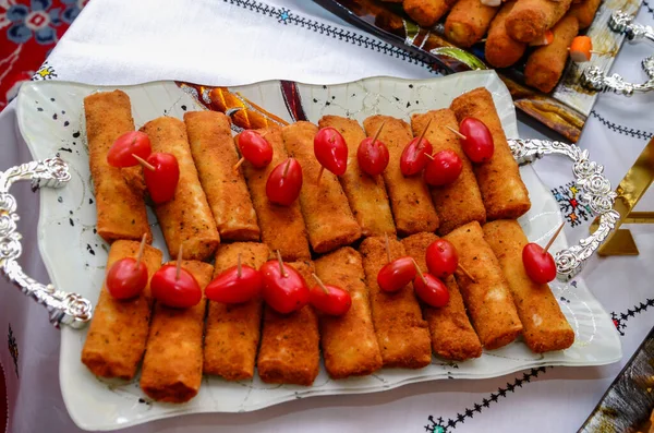 Moroccan Salty Sweet Appetizers Served Weddings Birthdays Concept Cooking Morocco — Fotografia de Stock