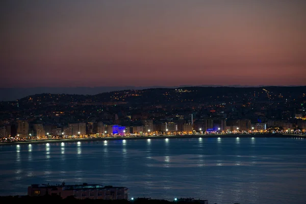 Widok Panoramę Tangeru Nocy Maroko — Zdjęcie stockowe