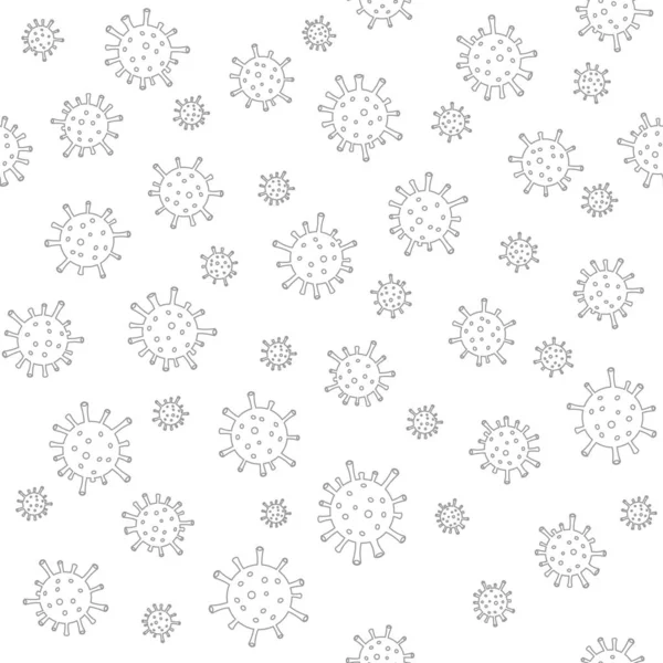 Einfaches Vektor-Doodle nahtloses Muster der Coronavirus-Zellen. — Stockvektor