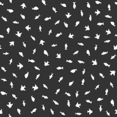 Balık temalı FreeHand çizimler Dikişsiz desen. Duvar kağıtları, sarma, arka planlar için el çizilmiş balık elemanları karalamalar tasarım. Vektör Illustration.