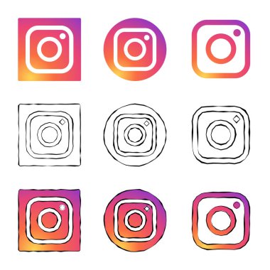 Instagram vektör sosyal medya simgesi. Instagram logo vektör çizimi. Özgün ve el çizimi biçimi tasarımı