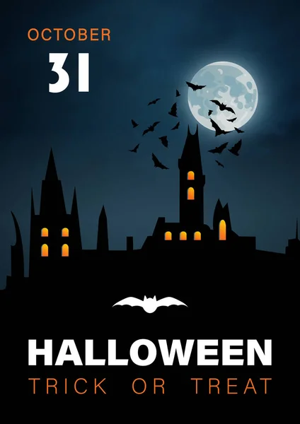 Halloween Lodret Baggrund Med Hjemsøgt Hus Fuldmåne Flyer Eller Invitation – Stock-vektor