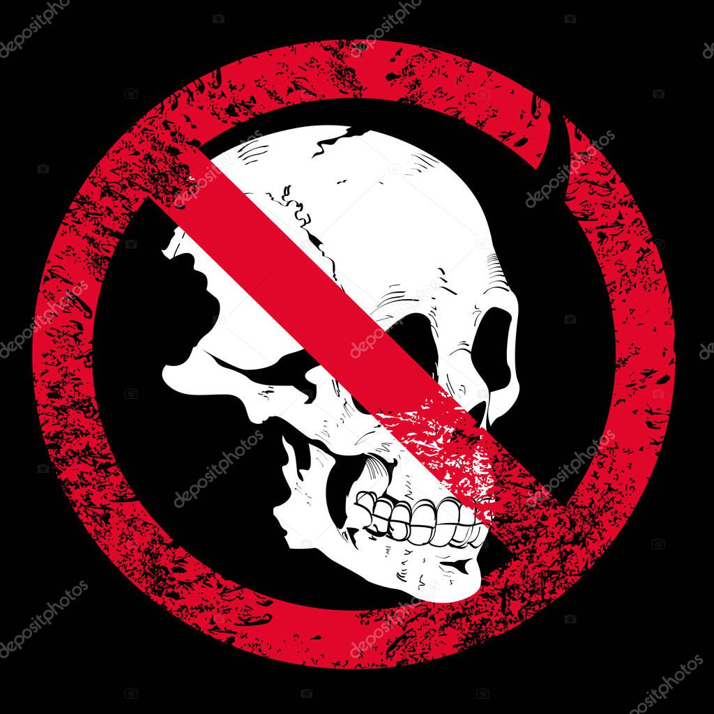 Vector illustration for human skull t-shirt and forbidden sign on black background