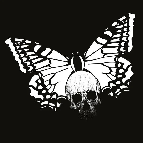 Shirt Vektor Design Eines Totenkopfes Mit Einem Schmetterling Isoliert Auf — Stockvektor