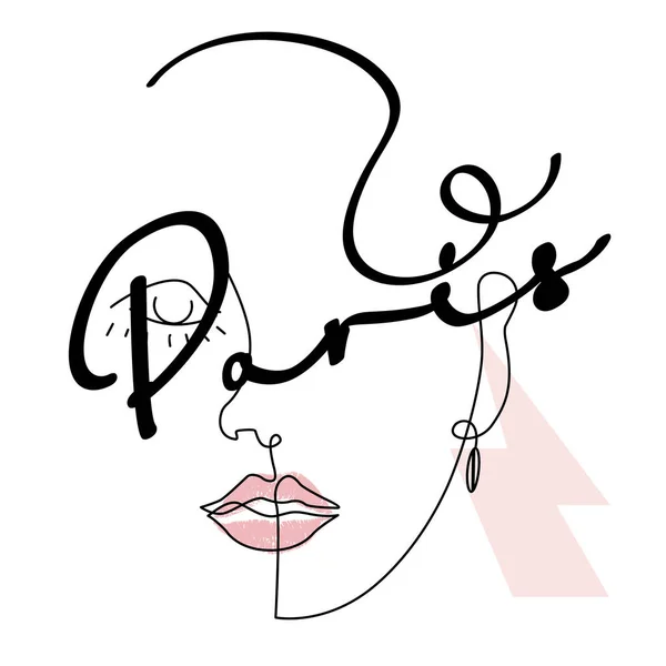 Surreal Linear Portrait Beautiful Woman Next Word Paris Design Posters — Stok Vektör