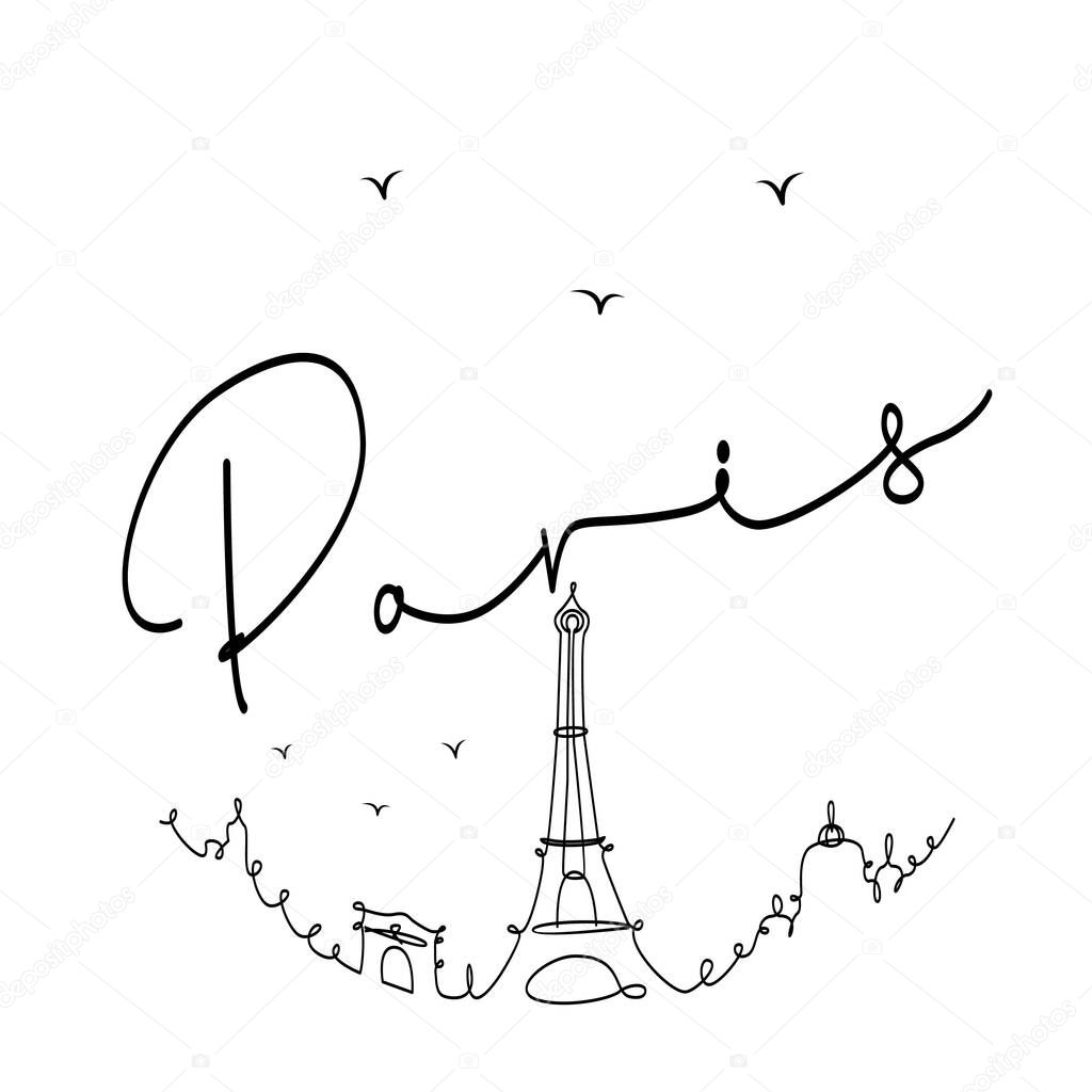 design for t-shirt with linear illustration of the city of Paris